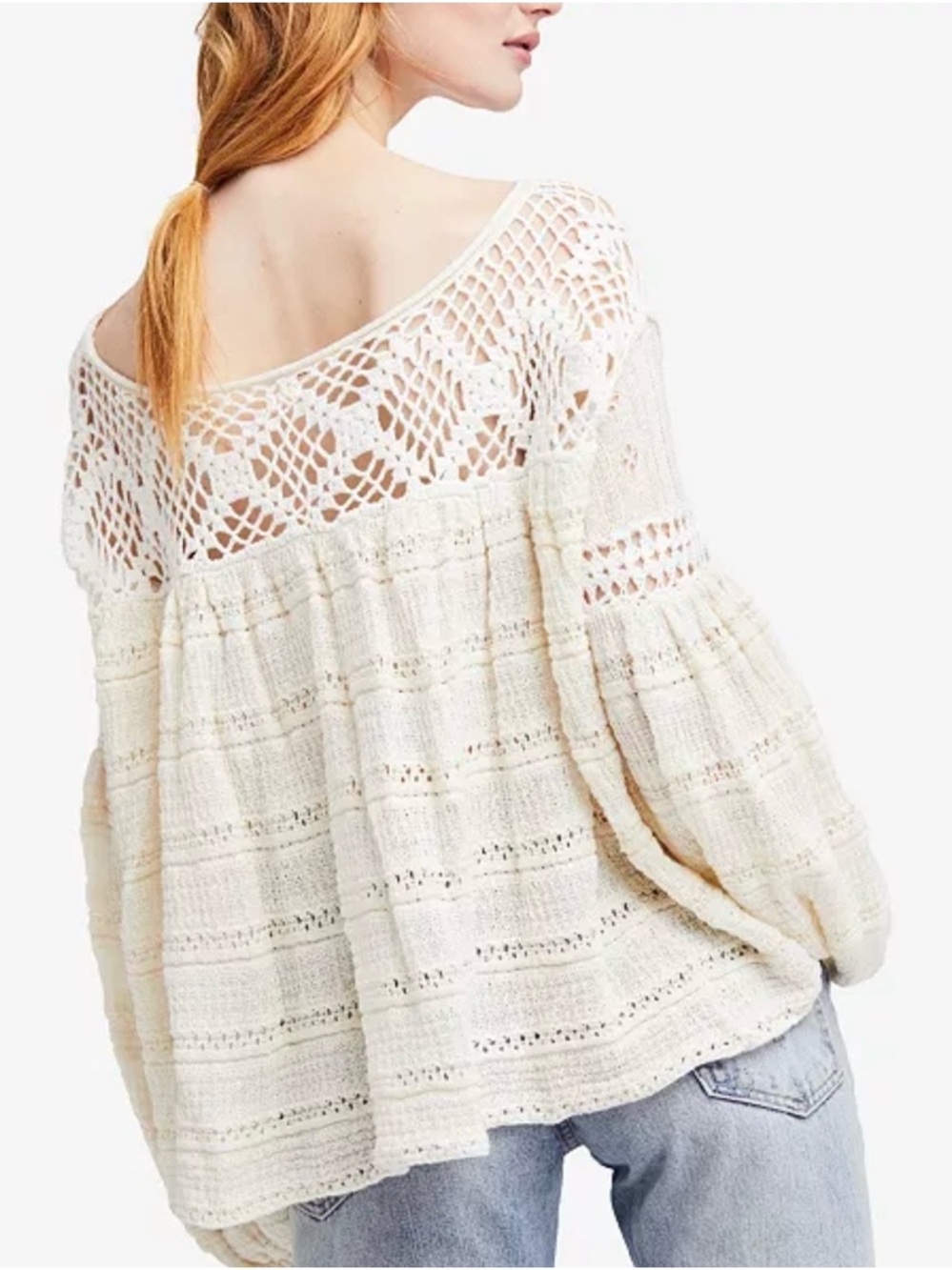 Free People Cream Open-Knit Off-the-Shoulder Sweater - Picture 2 of 8